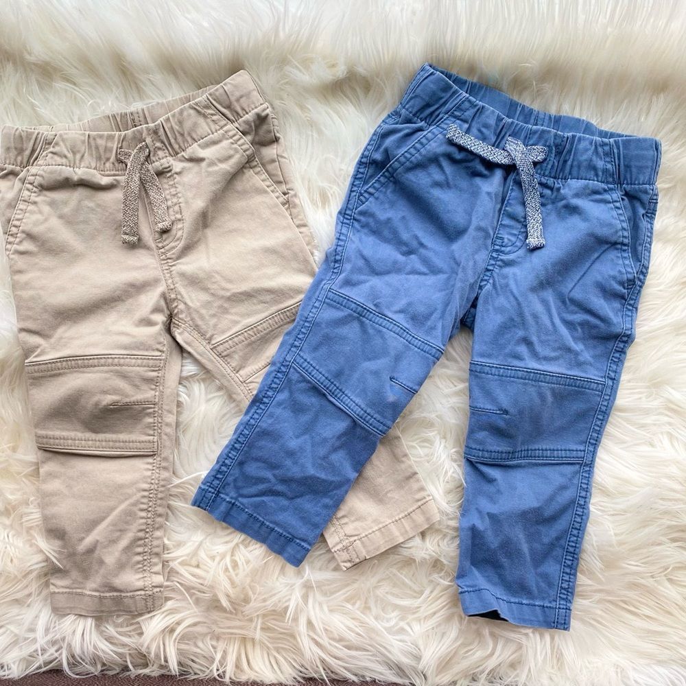 Cat & Jack Boys Beige and Blue Casual Cargo Pants - 2-Pack